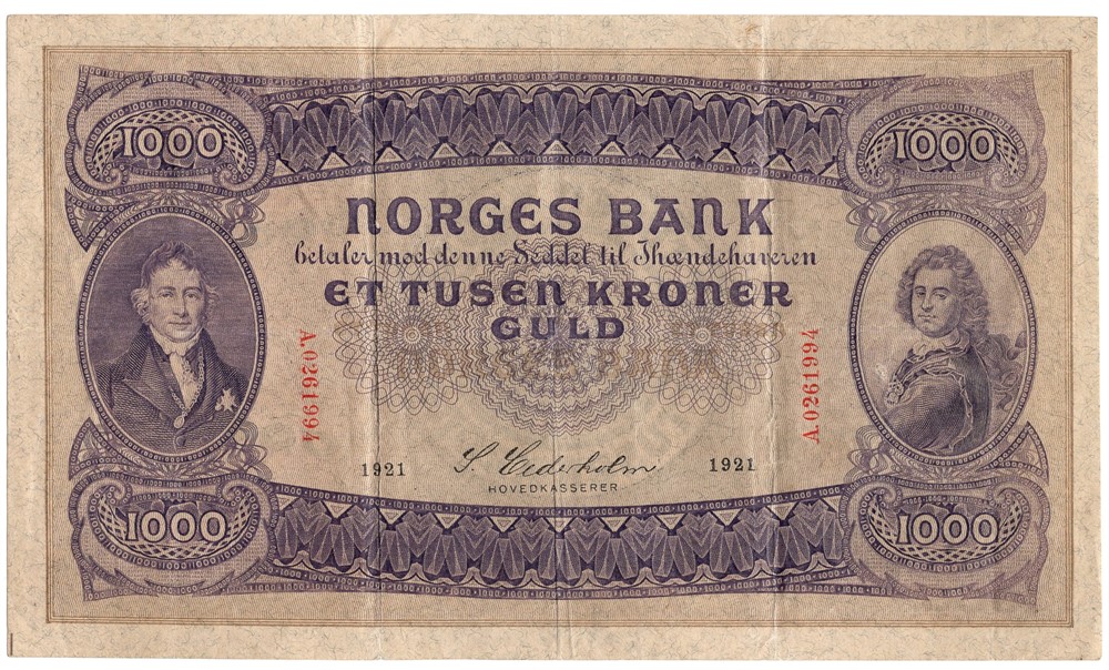 1000 kroner 1921 A.0261994. Kv.1/1+