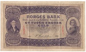 1000 kroner 1921 A.0261994. Kv.1/1+