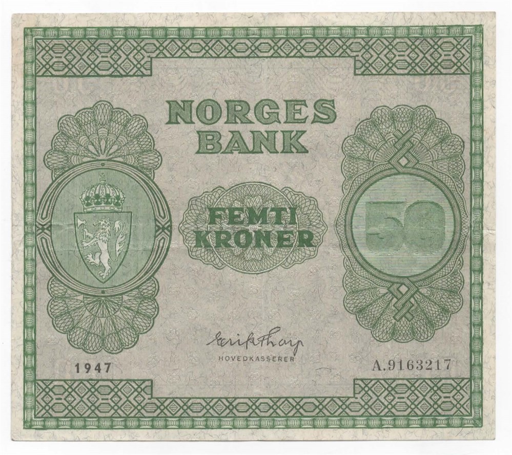 Norge 50 kroner 1947 A kv. 1/1+