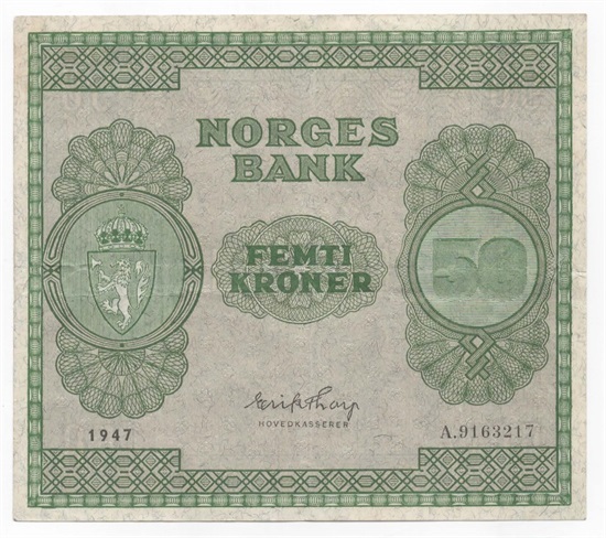 Norge 50 kroner 1947 A kv. 1/1+