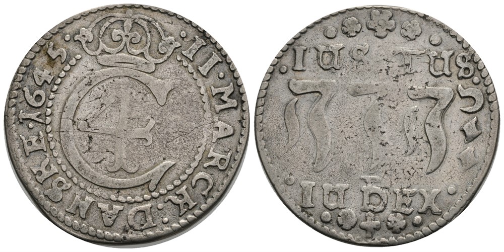 2 mark 1645 Christian IV. Kv.1/1+