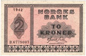 2 kroner 1942 B.6778007. Kv.0/01