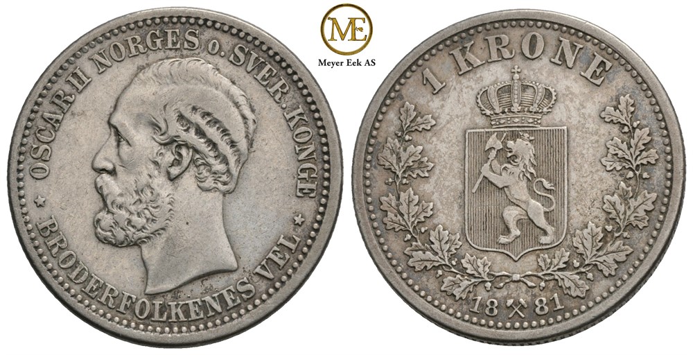 1 krone 1881 Oscar II. Kv.1+