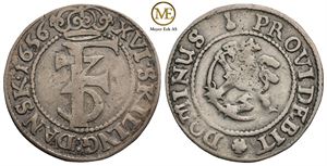 1 mark/16 skilling 1656 Frederik III. Kv.1/1+
