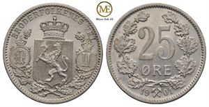 25 øre 1901 Oscar II. Kv.0