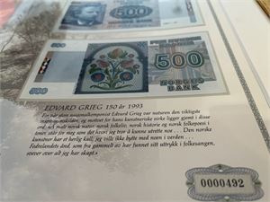 500 kr seddel 1991 x 2 stk montert i ramme.