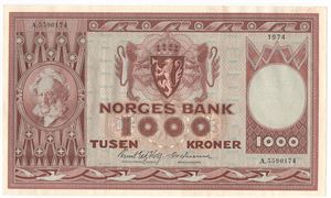 1000 kroner 1974 A.5590174. Kv.0/01