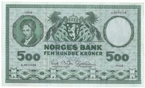 500 kroner 1966 A.2615216. Kv.1/1+
