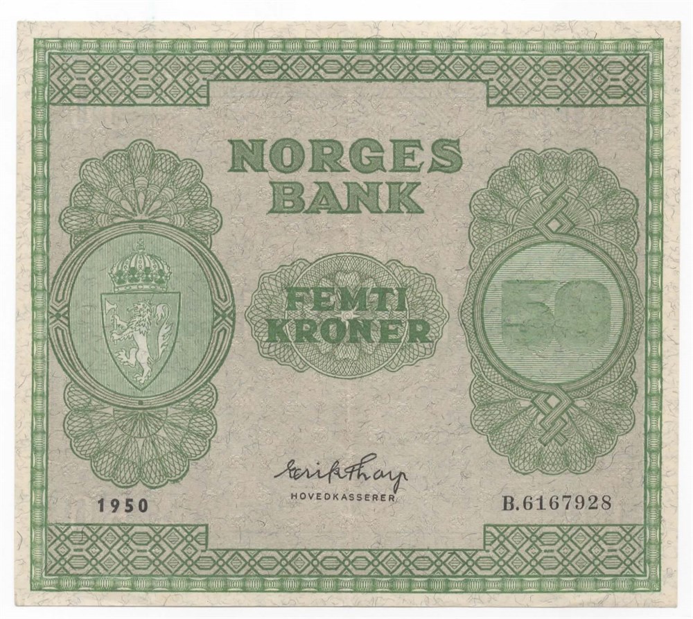 Norge 50 kroner 1950 B kv. 1+/01