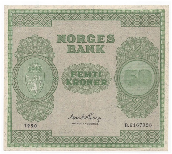 Norge 50 kroner 1950 B kv. 1+/01