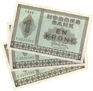 1 krone 1943 F. I serie. Kv.0