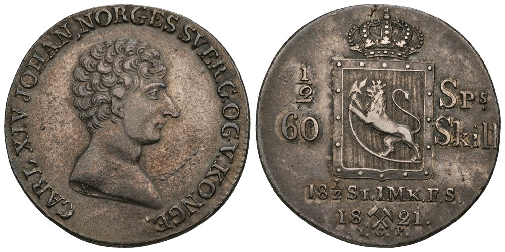 1/2 speciedaler 1821 Carl XIV Johan. Kv.01