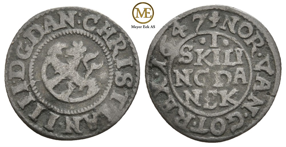 Skilling 1647 Christian IV. Kv.1/1+
