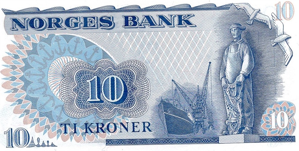 10 kroner 1976 QX erstatningsseddel. Kv.0