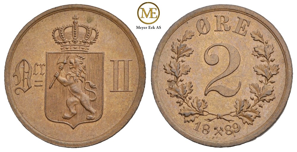 2 øre 1889 Oscar II. Kv.0