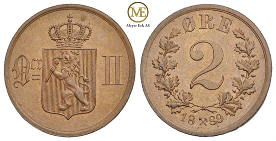 2 øre 1889 Oscar II. Kv.0
