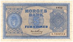 5 kroner 1952 I.7222714. Kv.0