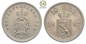 10 øre 1892 Oscar II. Kv.0