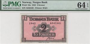 2 kroner 1942 A. London Utg. 64 EPQ. Kv.0