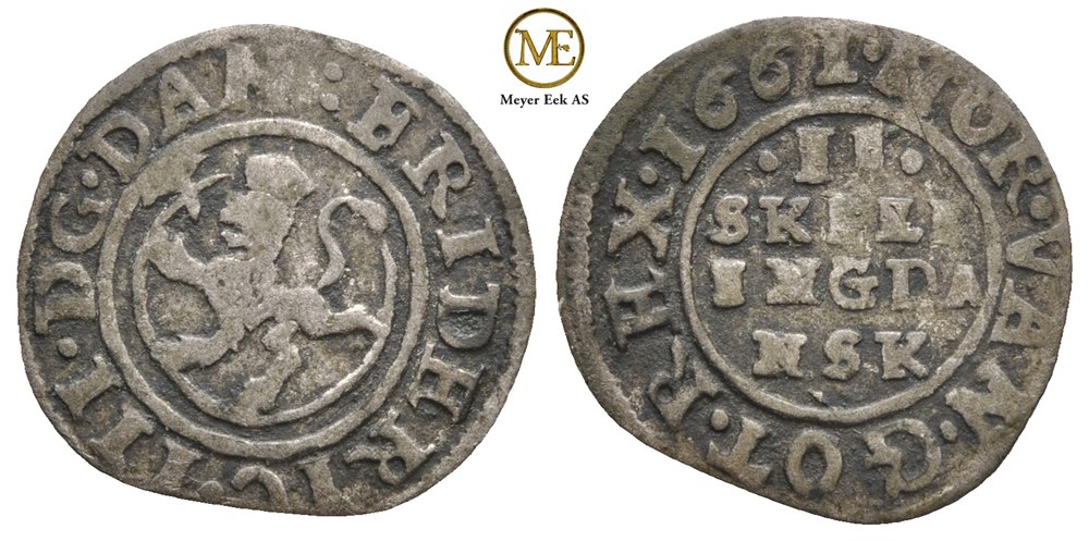 2 skilling 1661 Frederik III. Kv.1