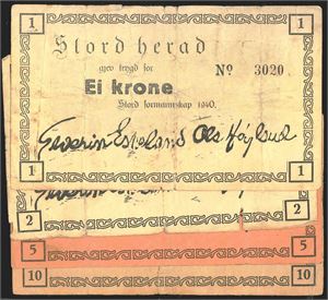 Stord Herad 1,2,5,10 kr 1940 varierende kvalitet