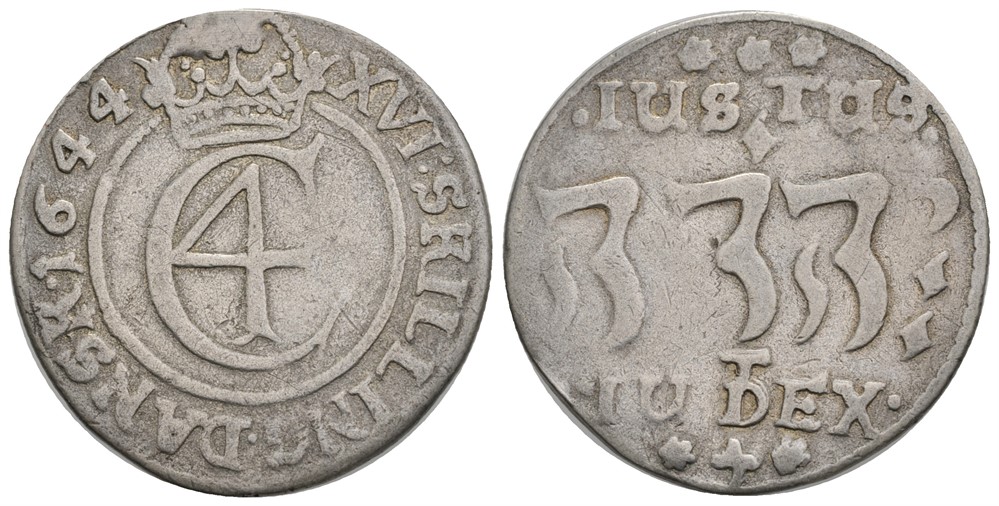 1 mark/16 skilling 1644 Christian IV. Kv.1/1+