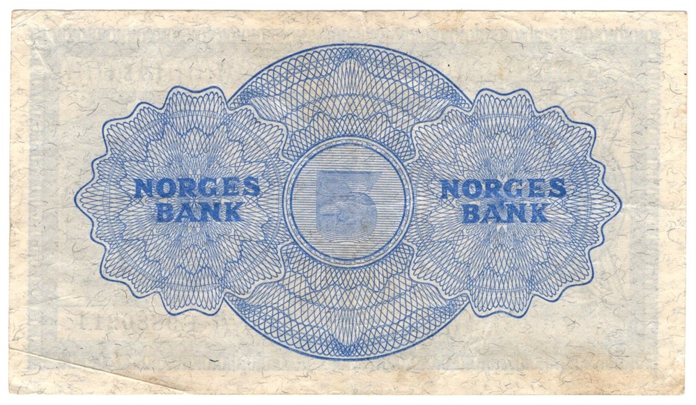 5 kroner 1951 F. Lavt opplag. Kv.1