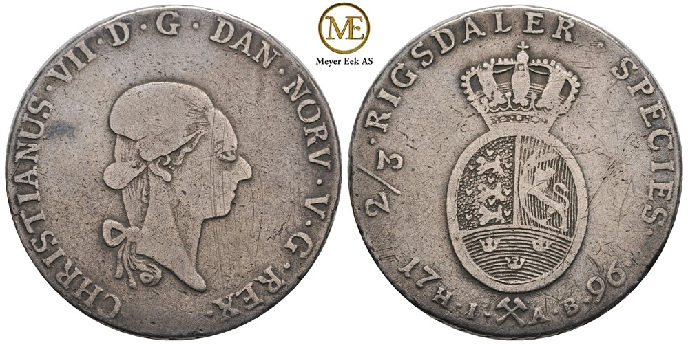 2/3 Speciedaler 1796 Christian VII. Kv.1/1+
