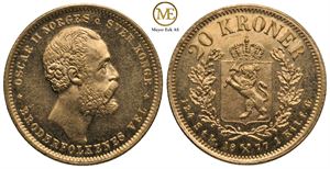 20 kroner 1877 Oscar II. Kv.0