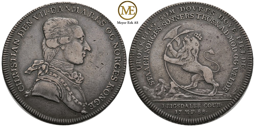 Reisedaler 1788 Christian VII. NM.102. Ex.Numisma. Kv.1+/01