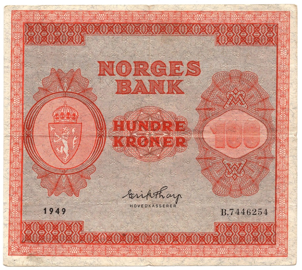 100 kroner 1949 B.7446254. Kv.1/1+