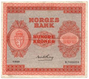 100 kroner 1949 B.7446254. Kv.1/1+