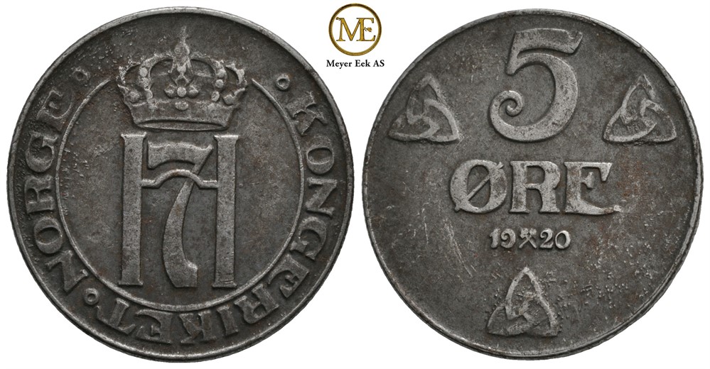 5 øre 1920 Jern Haakon VII. Kv.1/1+