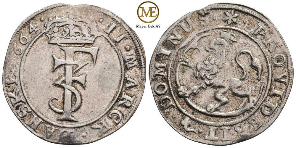 2 mark 1664 Frederik III. NMD.164. Rens. Kv.01