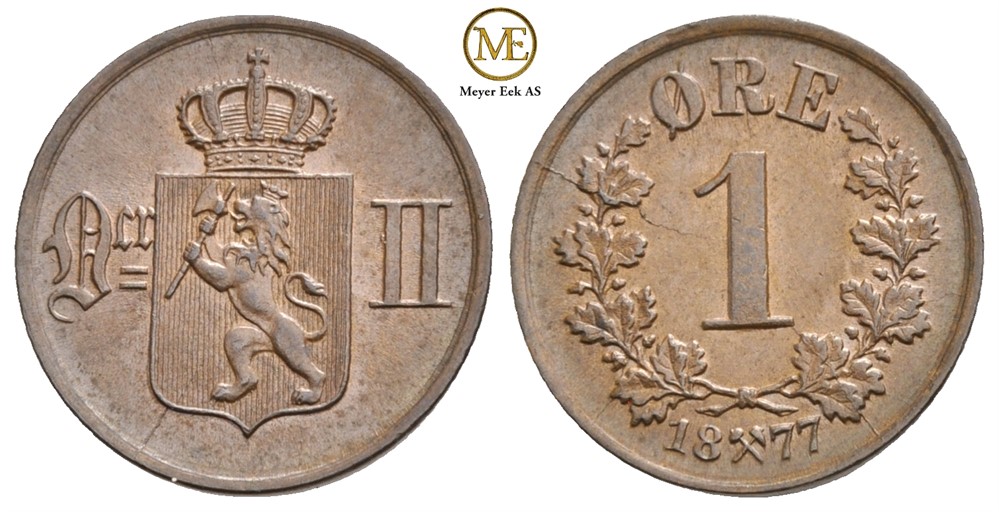 1 øre 1877 Oscar II. Kv.0