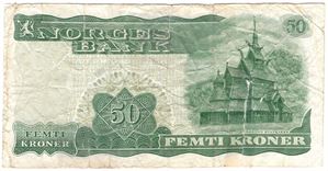 50 kroner 1975 Z.5088736 5-million erstatningsseddel. RRR-seddel. Kv.1-/2