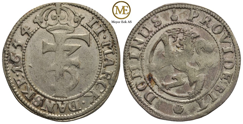 2 mark 1654 Frederik III. Kv.1+