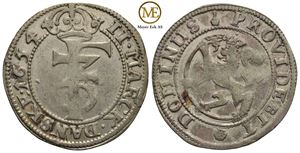 2 mark 1654 Frederik III. Kv.1+