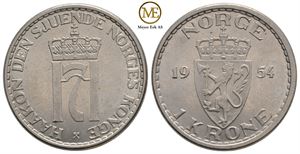 1 krone 1954 Haakon VII. Kv.0