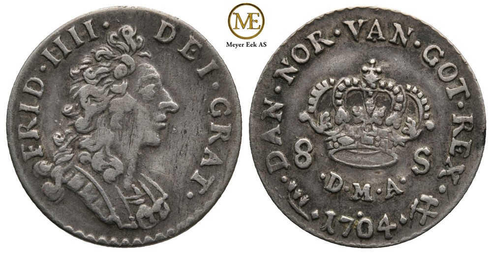 8 skilling 1704 Frederik IV. Kv.1+