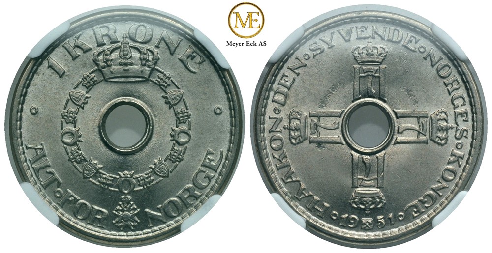 1 krone 1951 Haakon VII. Kv.0