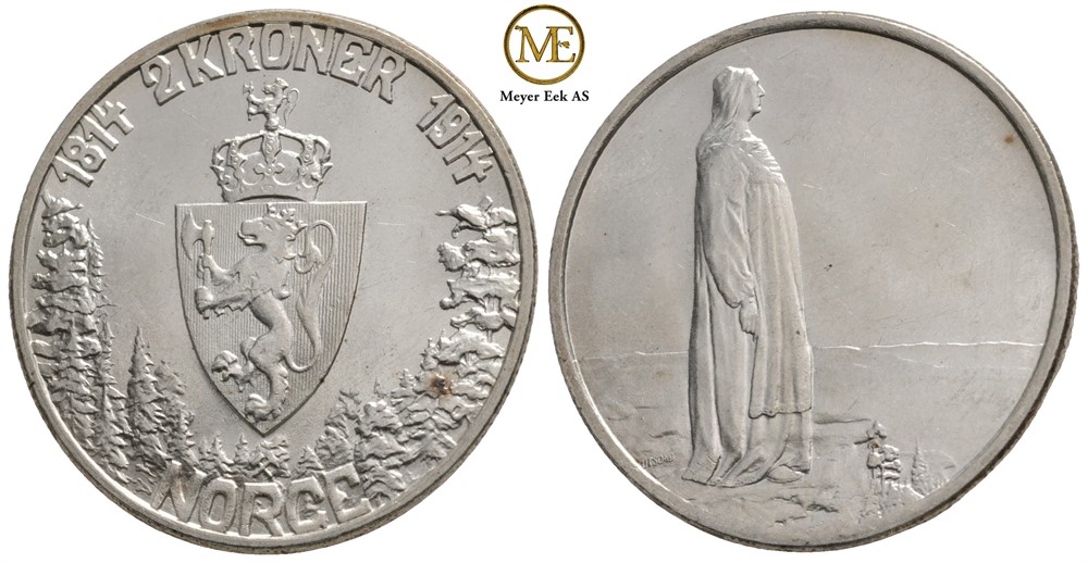 2 kroner 1914 Haakon VII. Jub. Mor Norge. Kv.0