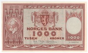 1000 kroner 1968 A.2994744. Kv.1+