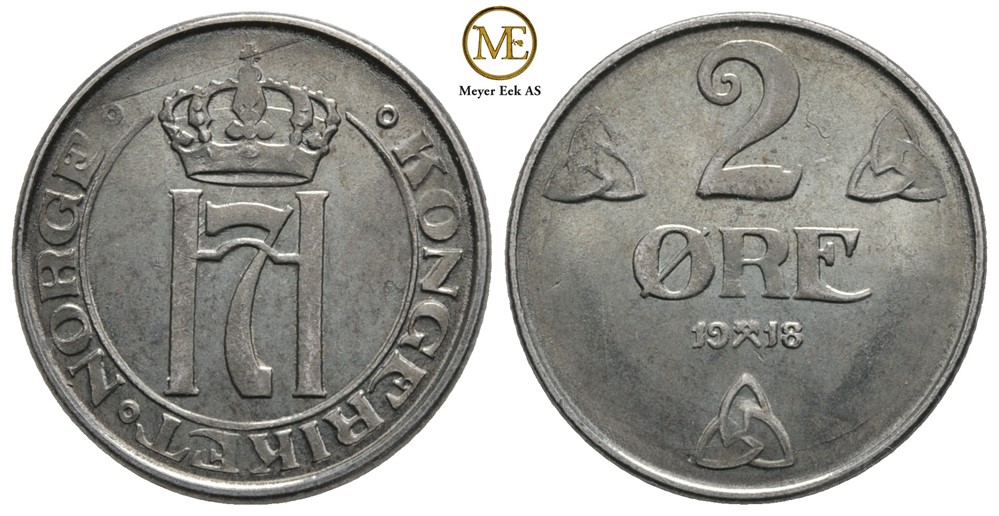 2 øre 1918 Haakon VII. Kv.0