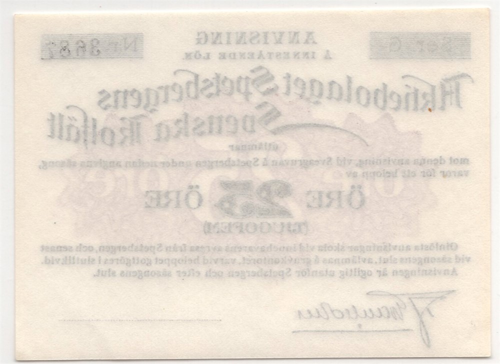 25 øre Svenska Aktiebolaget Spetsbergen. Nr.3687. Kv.0
