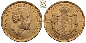 20 kronor 1875 Oscar II. Kv.0/01