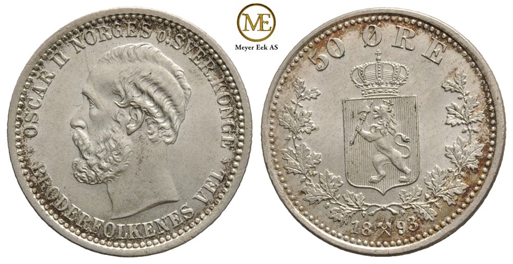 50 øre 1893 Oscar II. Kv.0