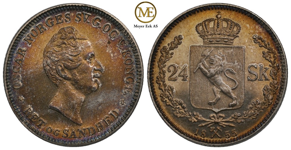 24 skilling 1855 Oscar I. Prakt eksemplar