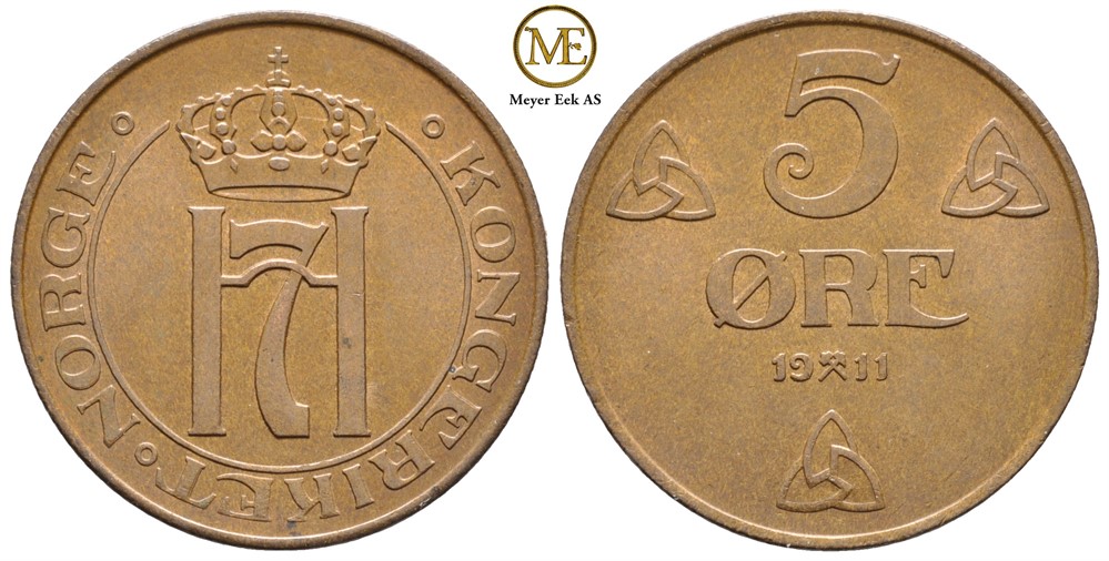 5 øre 1911 Haakon VII. Kv.0