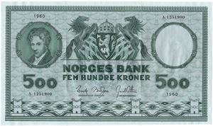 500 kroner 1960 A.1251900. Kv.01